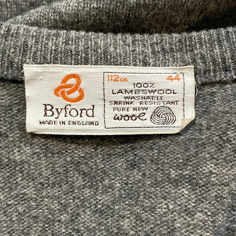 Vintage Byford Sweater Lambswool V Neck England Made Pullover‎ Mens 44